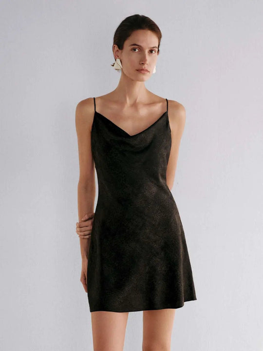 Sleeveless Cowl Neck Textured Flared Mini Dress
