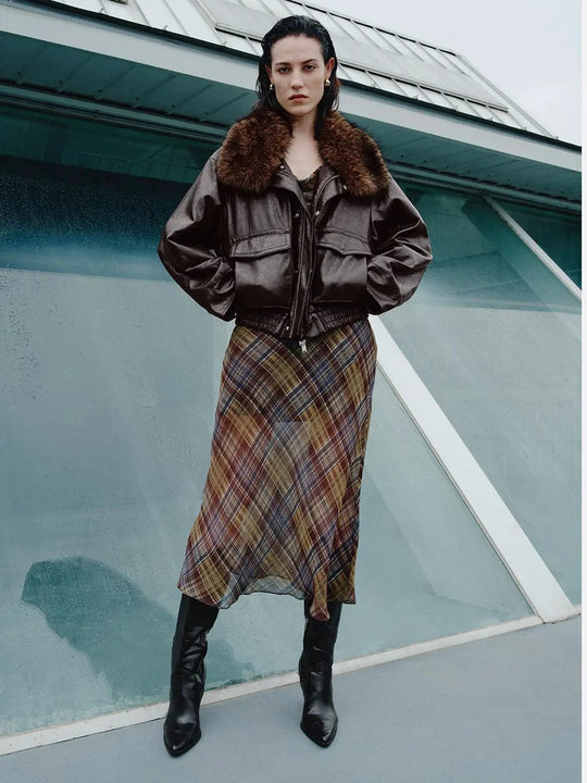 Plaid Cowl Neck Spaghetti Strap A-Line Dress