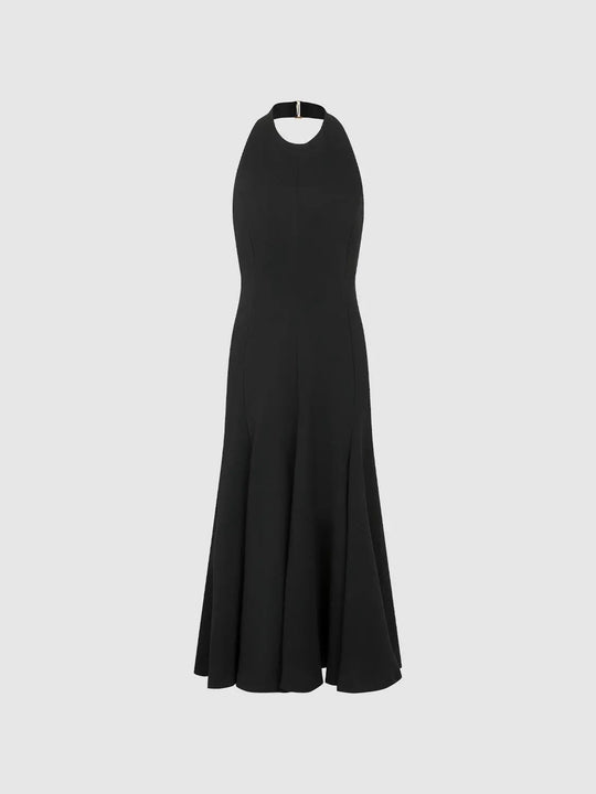 Fitted High Neck Sleeveless A-Line Maxi Dress