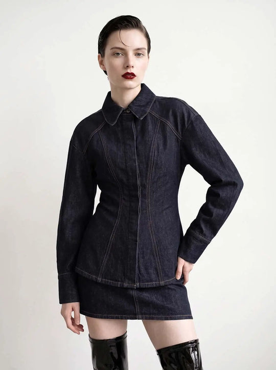 Drop Shoulder Sleeve Skinny Denim Shirt