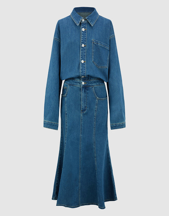 Lapel Denim Dress