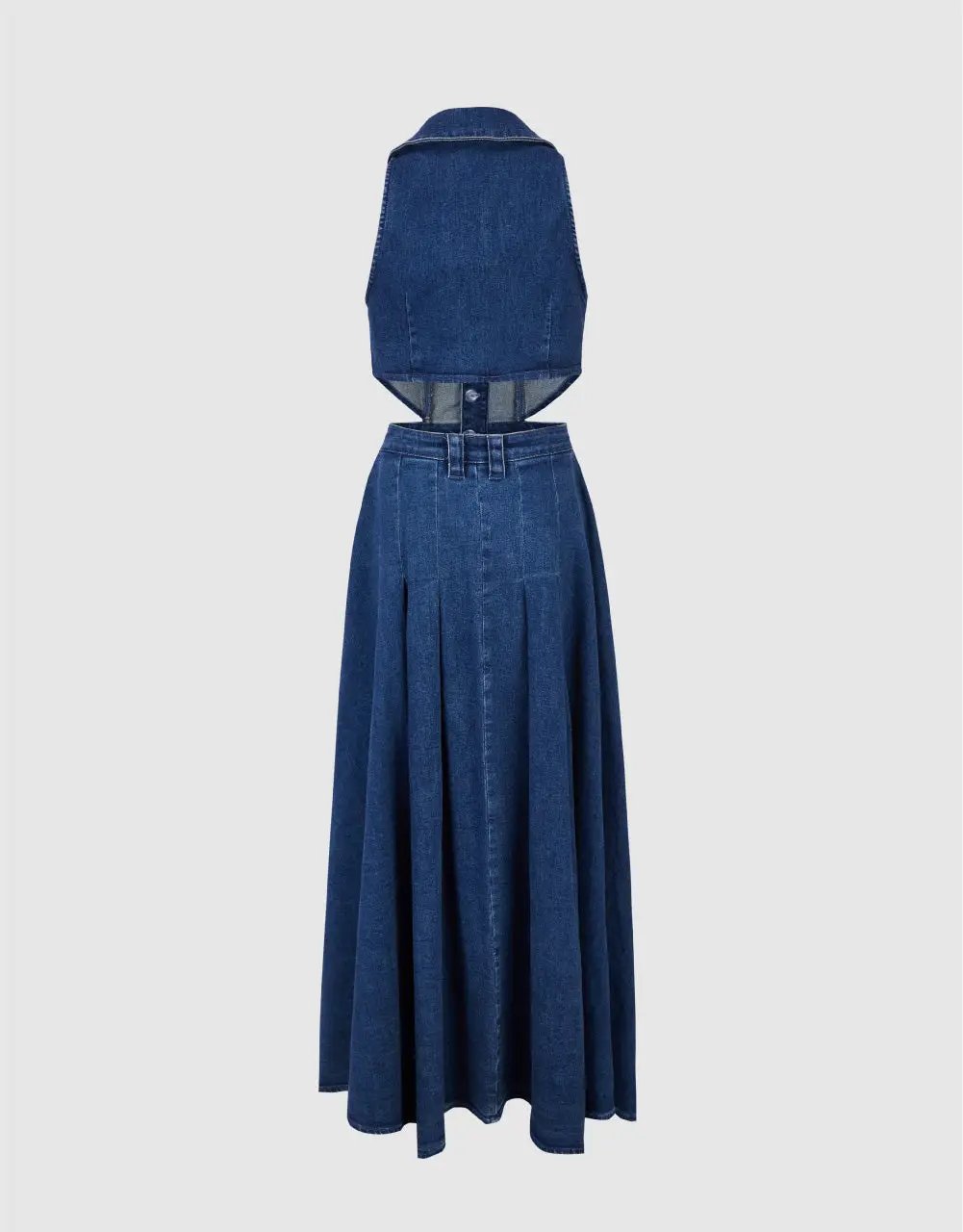 Cut-Out Sleeveless Lapel Denim Dress by Urban Revivo Fashion