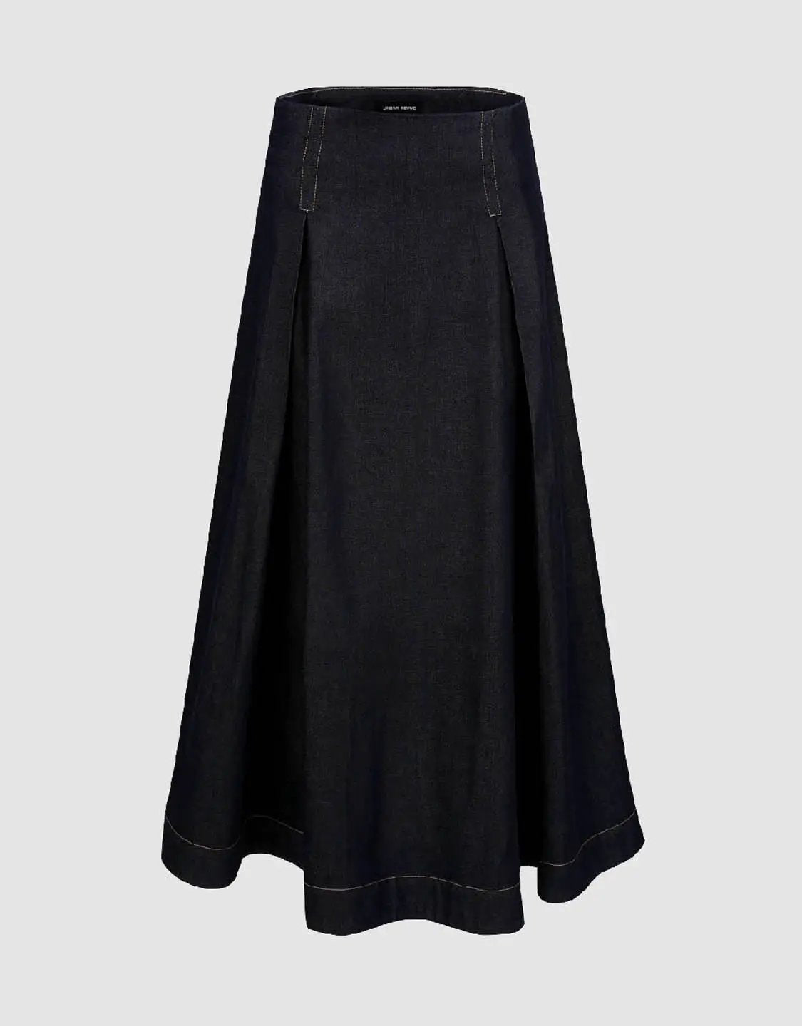 A-Line Midi Stretch Denim Skirt by Urban Revivo Fashion in dark indigo with contrast stitching