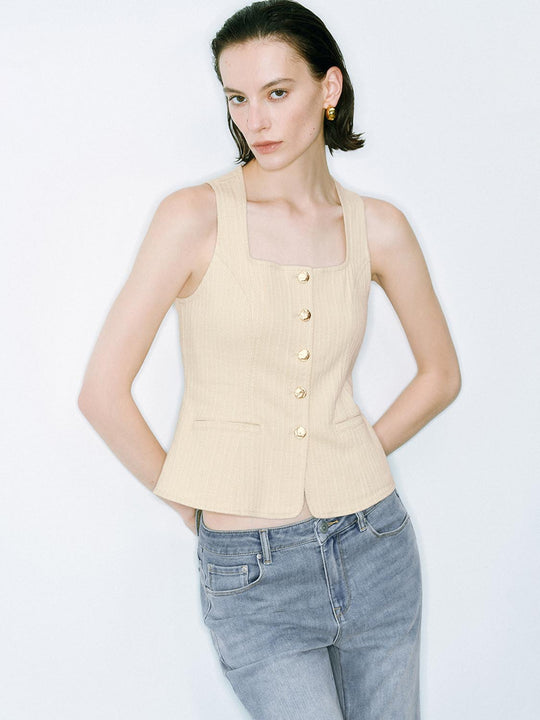 Top smanicati in denim