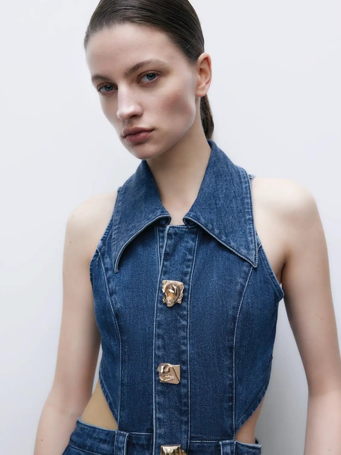 Cut Out Stretchy Sleeveless Maxi Denim Dresses by Urban Revivo Fashion