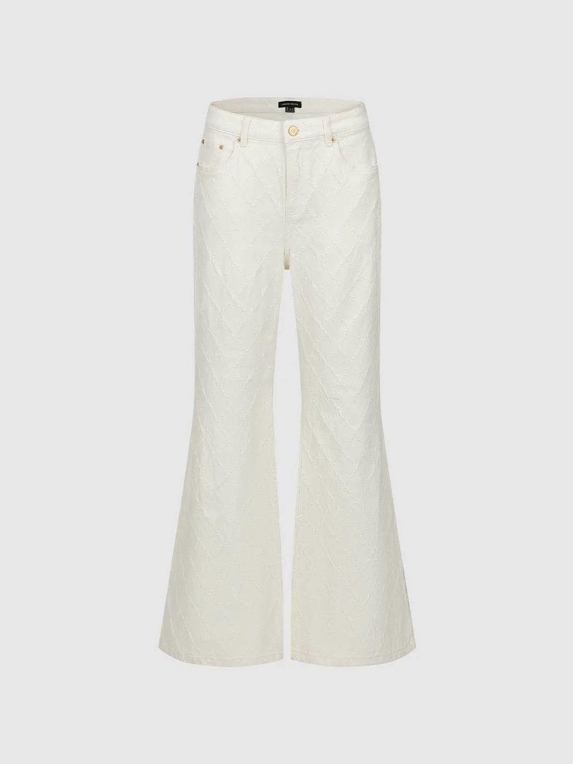 Mid-rise textured flare-leg jeans in cream cotton by Urban Revivo Fashion