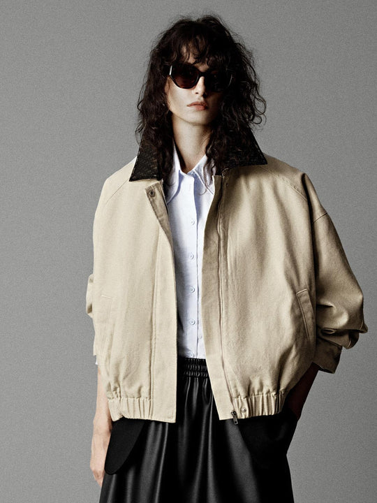 Contrast Collar Denim Bomber Jackets