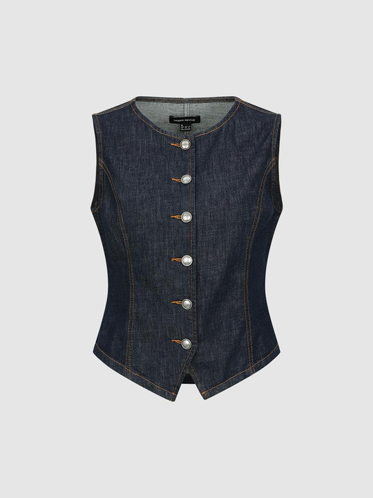 Seamed Stitch Detail Sleeveless Denim Shirts