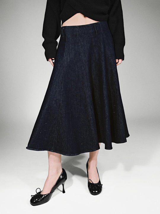 Beaded Pleated Denim Midi Skirts