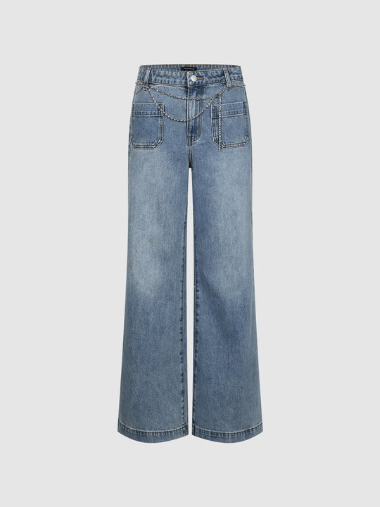 Patch Pocket Flare Leg Jeans