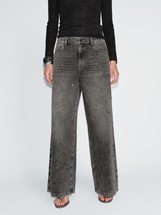 Washed Seamed Wide Leg Jeans