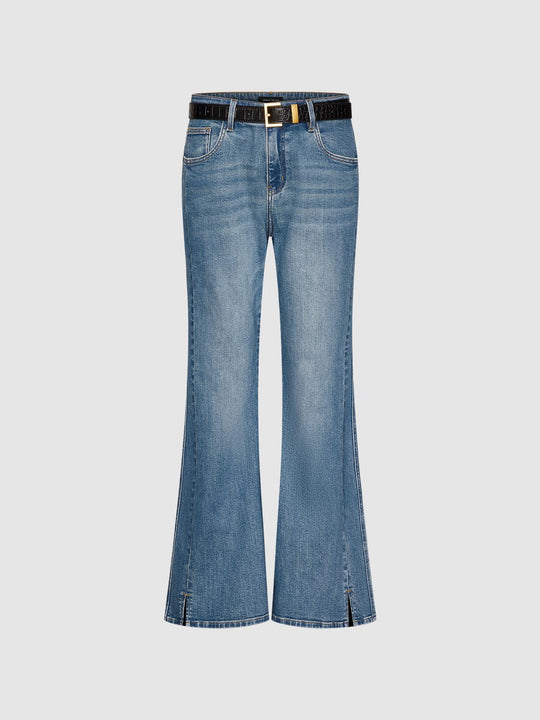 Belted Flare Leg Jeans