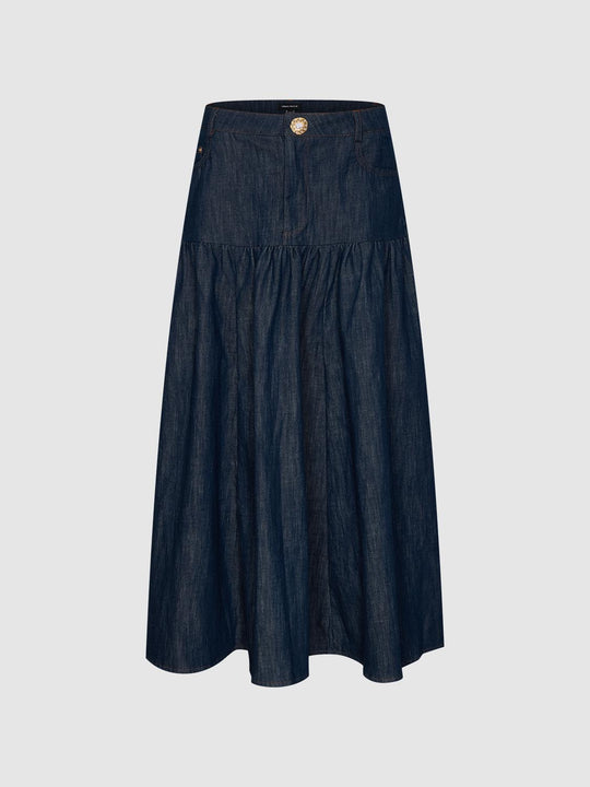 Ruffle Denim Midi Skirts
