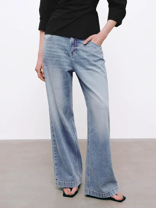 Lightwash Denim Wide Leg Jeans With High Rise Comfort Jeans