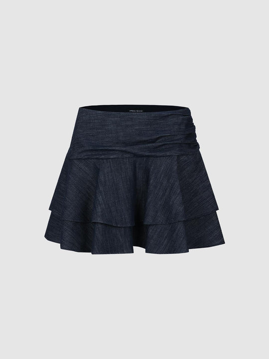 Tiered Denim Mini Skirts