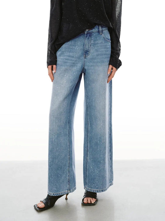 Cotton Speckled Paint-Splatter Wide-Leg Jeans