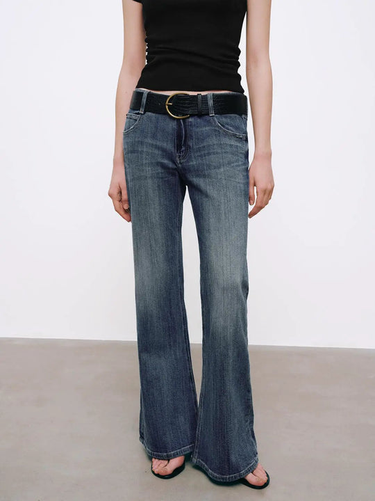 Cotton Blend Stretch Belted Flare Classic Jeans