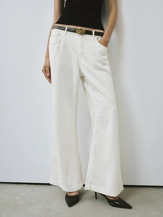 Soft Lyocell Cotton Wide Leg Belted Jeans