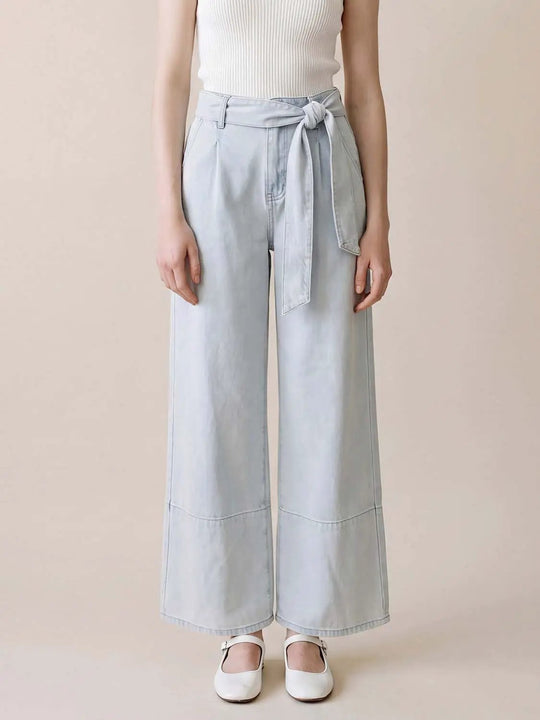 Cotton Tie-Belt Trousers