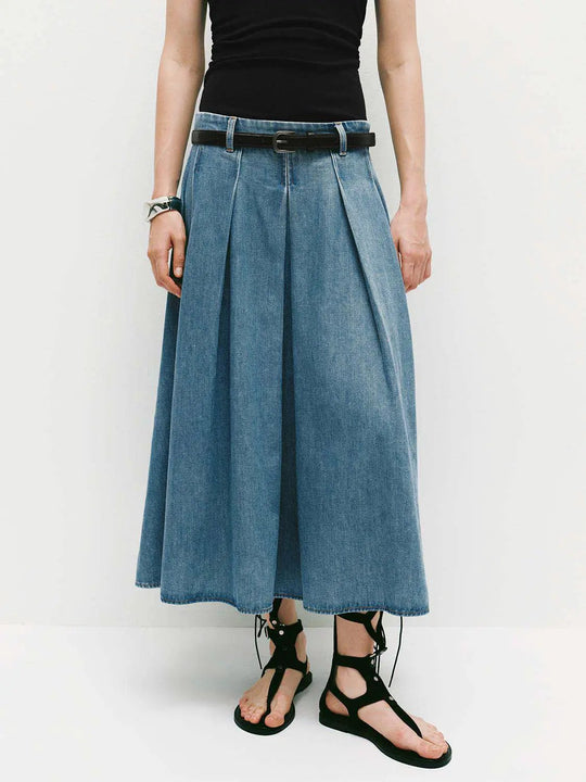 Cotton Belted Denim Skirt