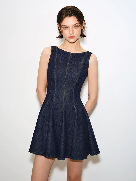 Panelled Fit And Flare Sleeveless Cotton Dress