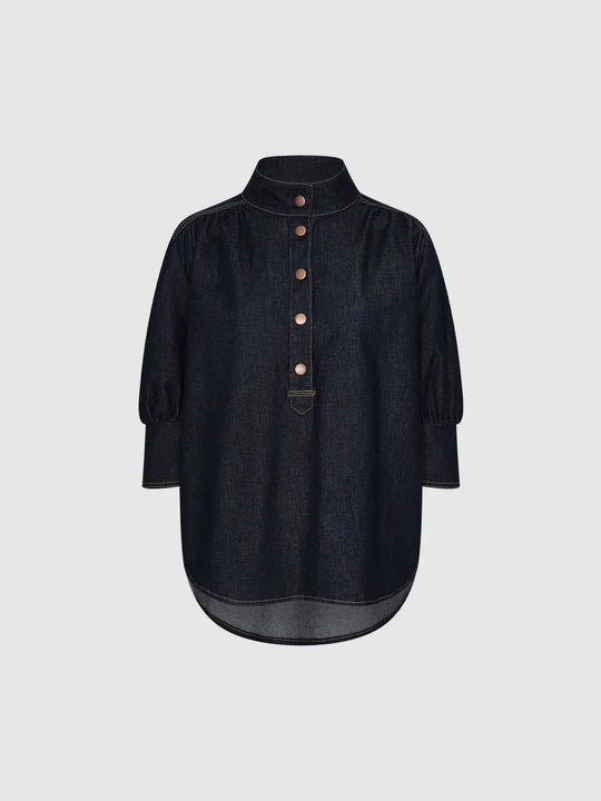 Vintage Indigo Denim Button-front Stretch Shirt