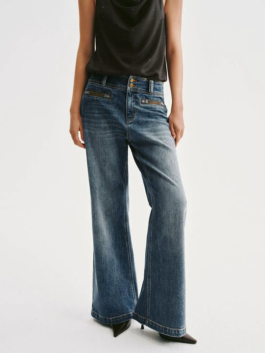 Jean large en coton à taille mi-haute avec poches zippées