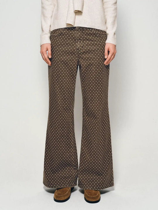 Polka Dot Wide-leg High-waisted Cotton Blend Pants