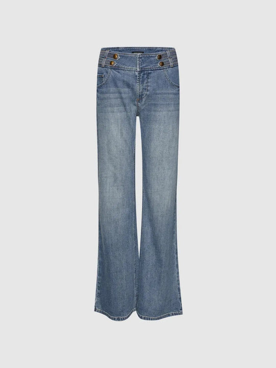 Button Detail Mid-waisted Wide-leg Denim Pants