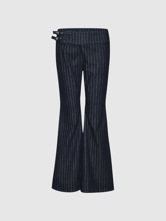 Wash Pinstripe Side Strap Wide-leg Jeans