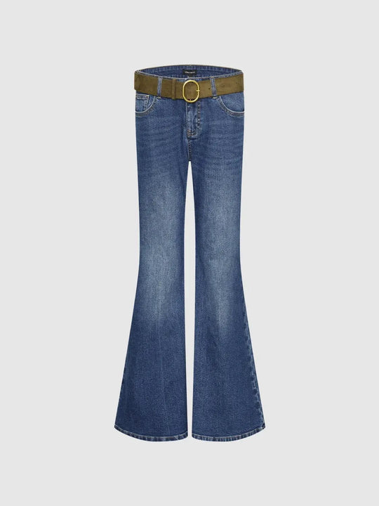 Medium-wash Flared Mid-rise Cotton Blend Jeans