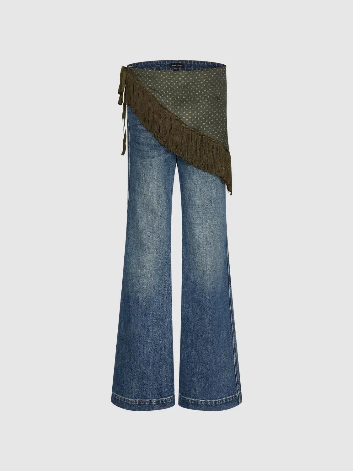 Jeans by Urban Revivo Fashion in blue wide-leg denim with a brown fringe wrap at the waist