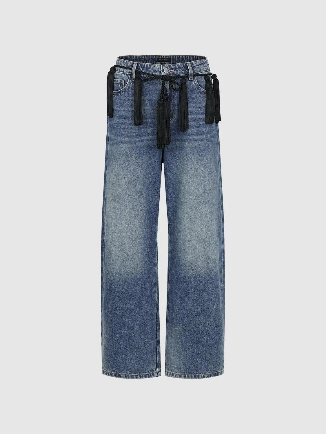 Jeans by Urban Revivo Fashion; blue denim wide-leg with black tassel belt.