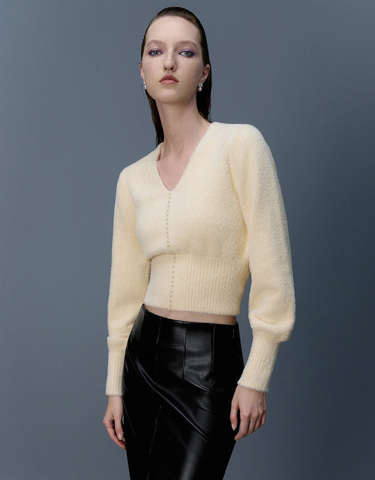 V-Neck Skinny Knitted T-Shirt