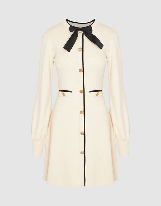 Schleifen-Dekor Rundhals Strickkleid