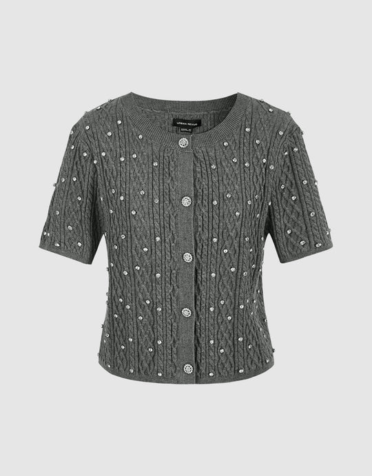 Strickjacke mit Rundhalsausschnitt und Strass-Dekor