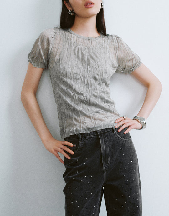 Strick-T-Shirt mit Rundhalsausschnitt