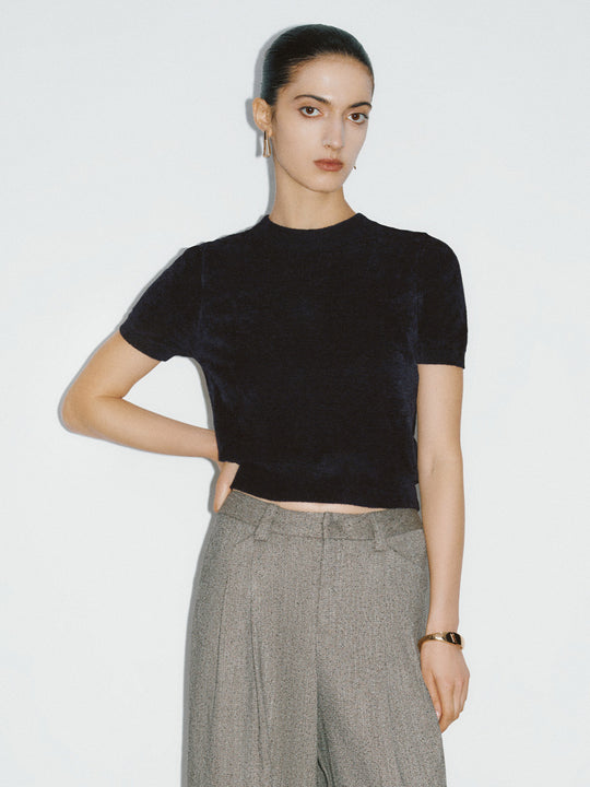 T-shirt tricoté à col ras du cou