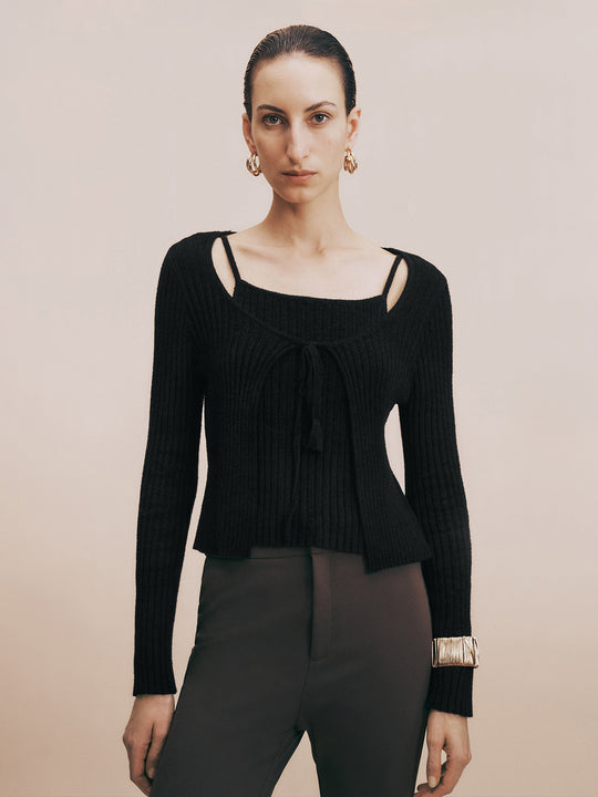 T-shirt moulant à col ras du cou 2 en 1