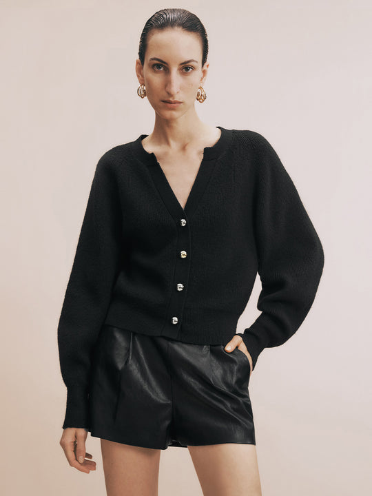 Notch Collar Knitted Cardigan