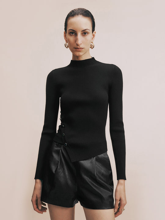 Mock Neck Skinny Knitted T-Shirt