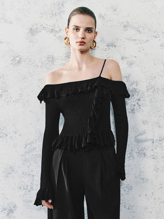 T-shirts tricotés à épaules dénudées