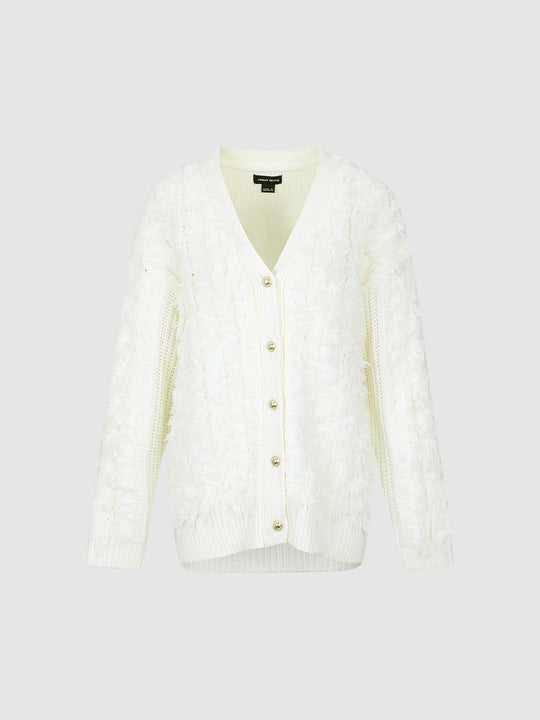 Furry V-Neck Knitted Cardigan