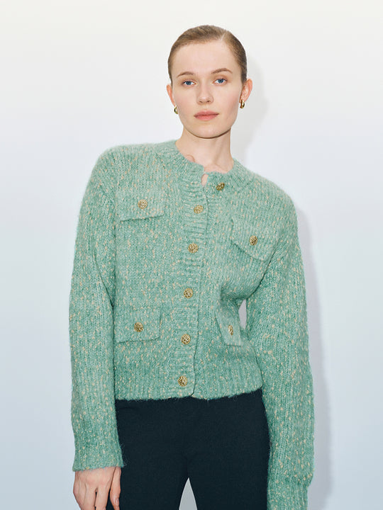 Cardigans en tweed tricotés à col rond