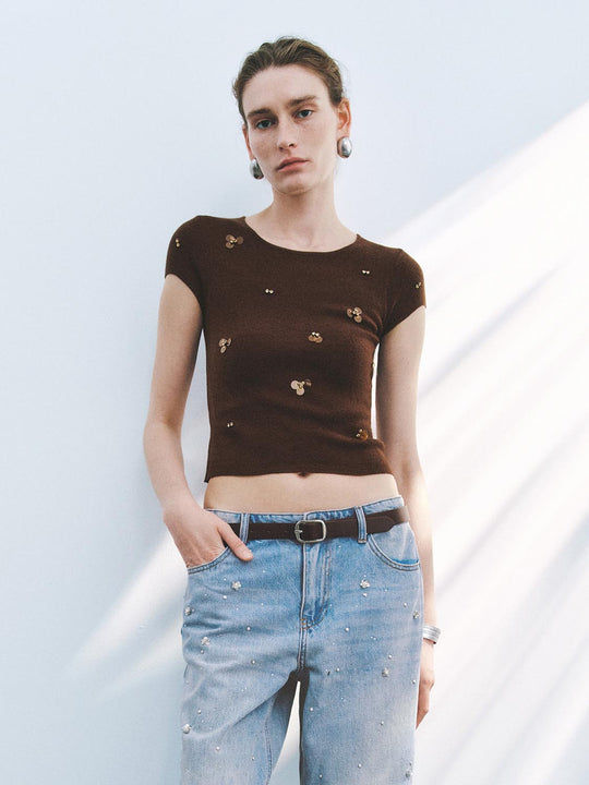 Kurzarm Strick T-Shirts