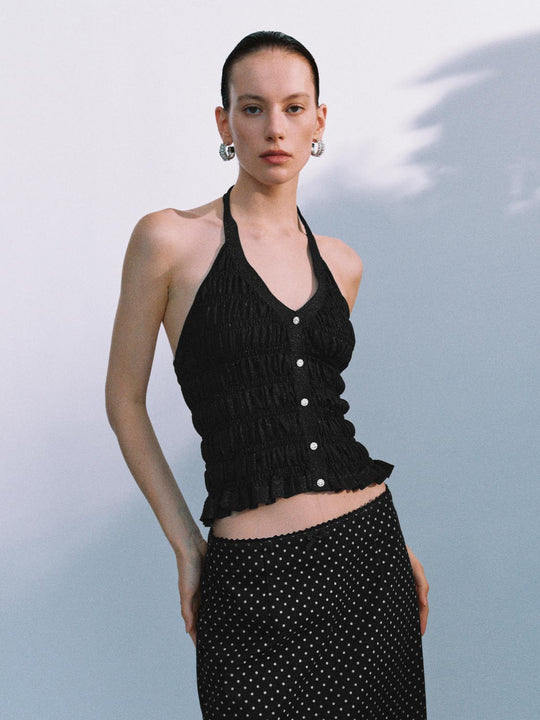 Top a collo halter lavorati a maglia