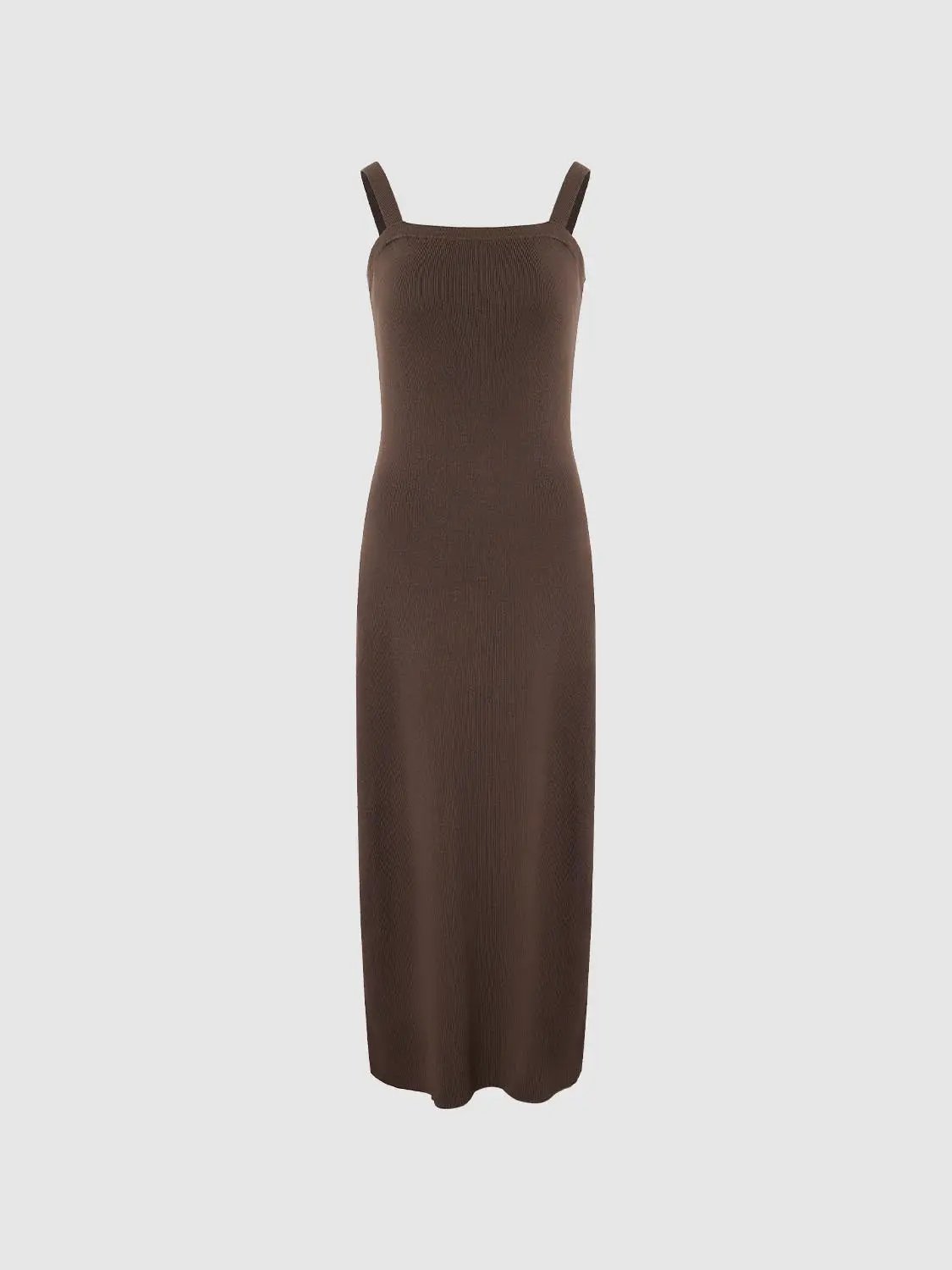 Wide Strap Knitted Maxi Dress in brown by Urban Revivo Fashion