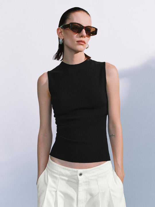 T-shirt senza maniche lavorate a maglia