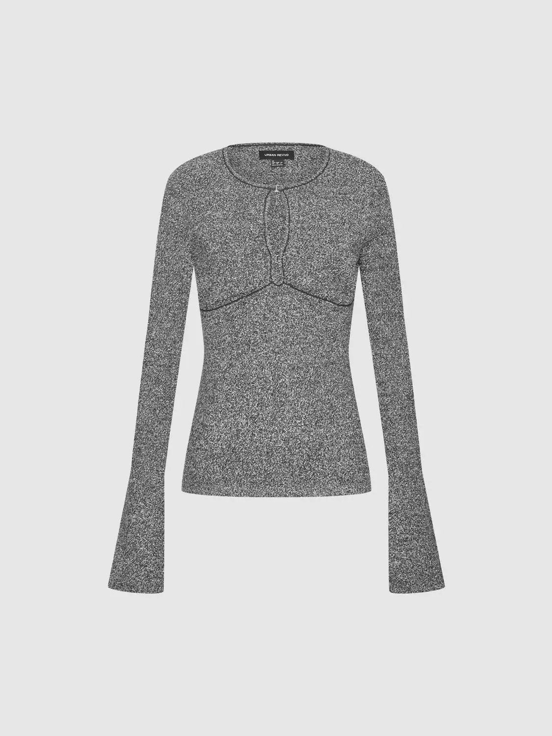 Flare Sleeve Knitted T Shirt in grey speckled knit by Urban Revivo Fashion