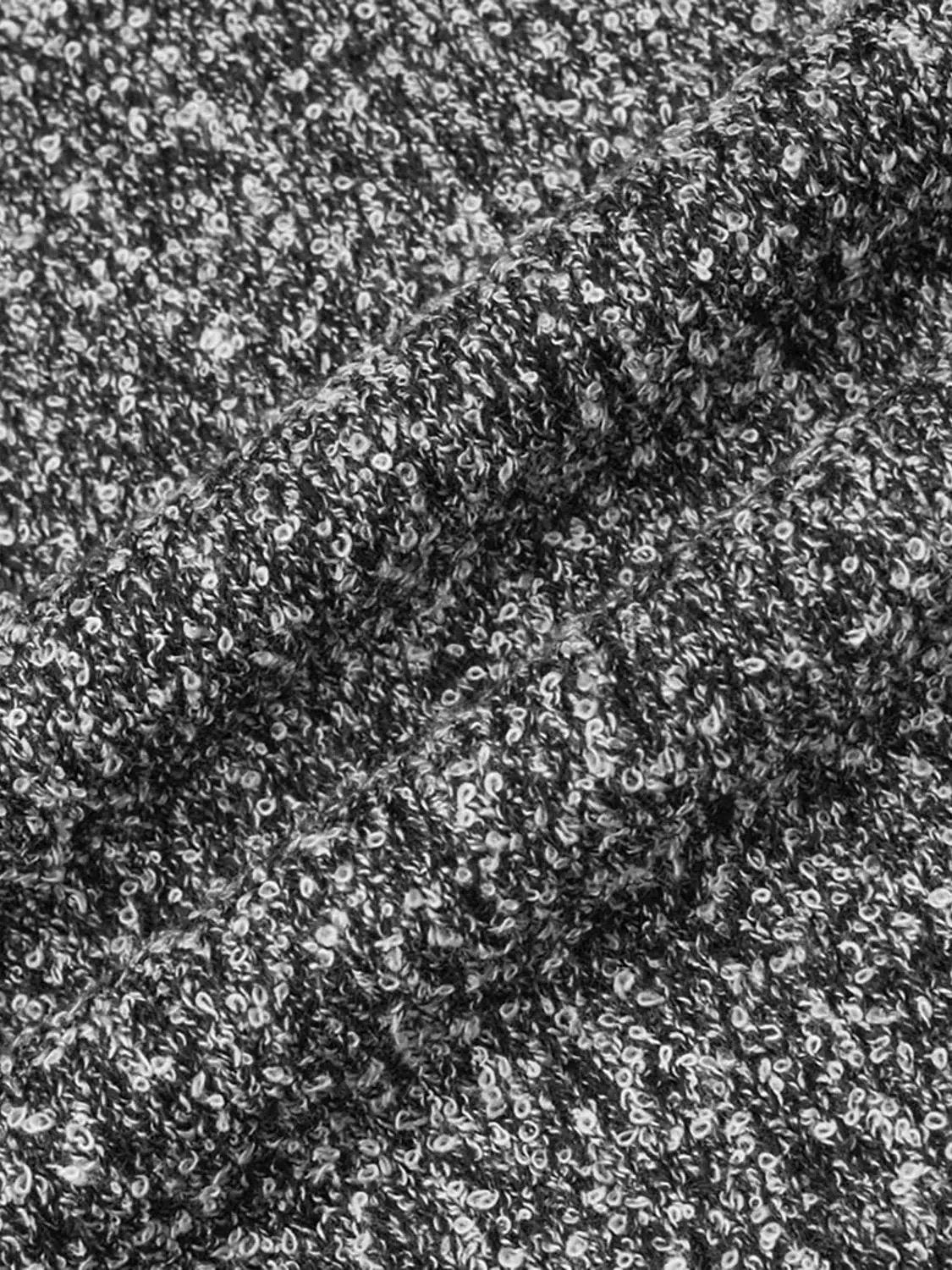 Flare Sleeve Knitted T-Shirts close-up of black boucle knit fabric texture by Urban Revivo Fashion